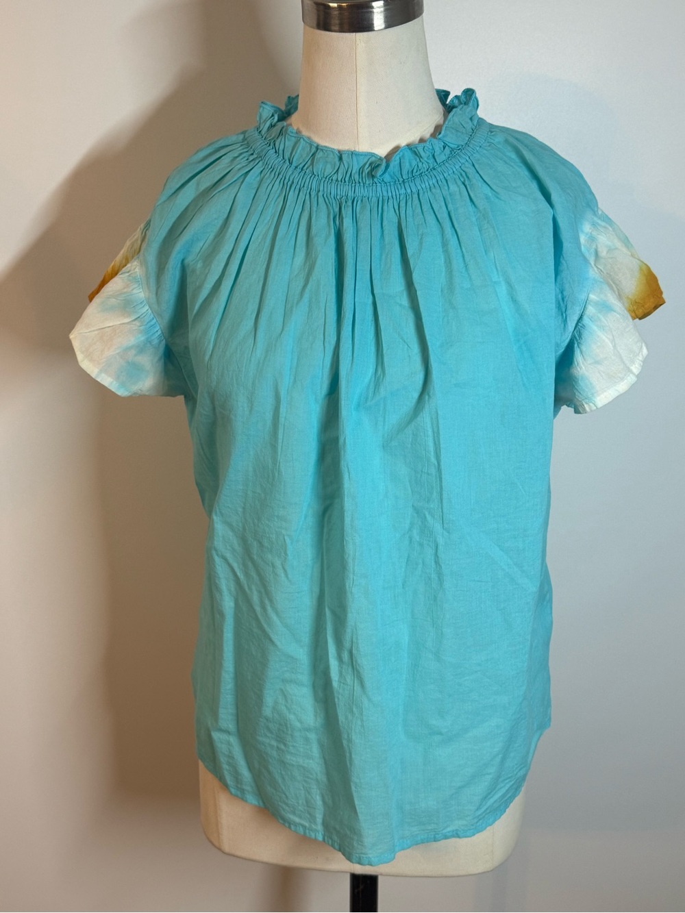 Women’s Turquoise Ruffle-Neck Short Sleeve Top
